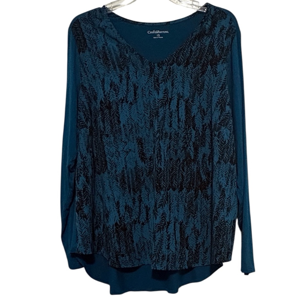 High Low Teal & Black Long Sleeve Top